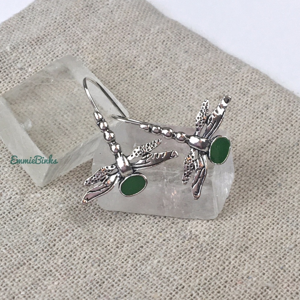 ✨3/$38  New Antique Silver & Green Dragonfly Drop Dangle Earrings - Free People